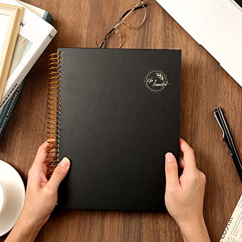 Yoment Hardcover Spiral Notebook 8.5"X11" Subject Notebooks Large Spiral Notebooks College Ruled Spiral Bound Journal 3-Hole Punched Paper Work Notebook For Office Meeting,Black #TOP2