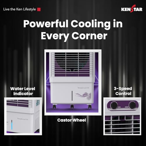 Image of Kenstar Wondercool HC 90 Desert Air Cooler 90L Honeycomb Pads Powerful Air Throw High Speed Motor Inverter Compatible 5 Star BEE Rating with 5 Year Warranty