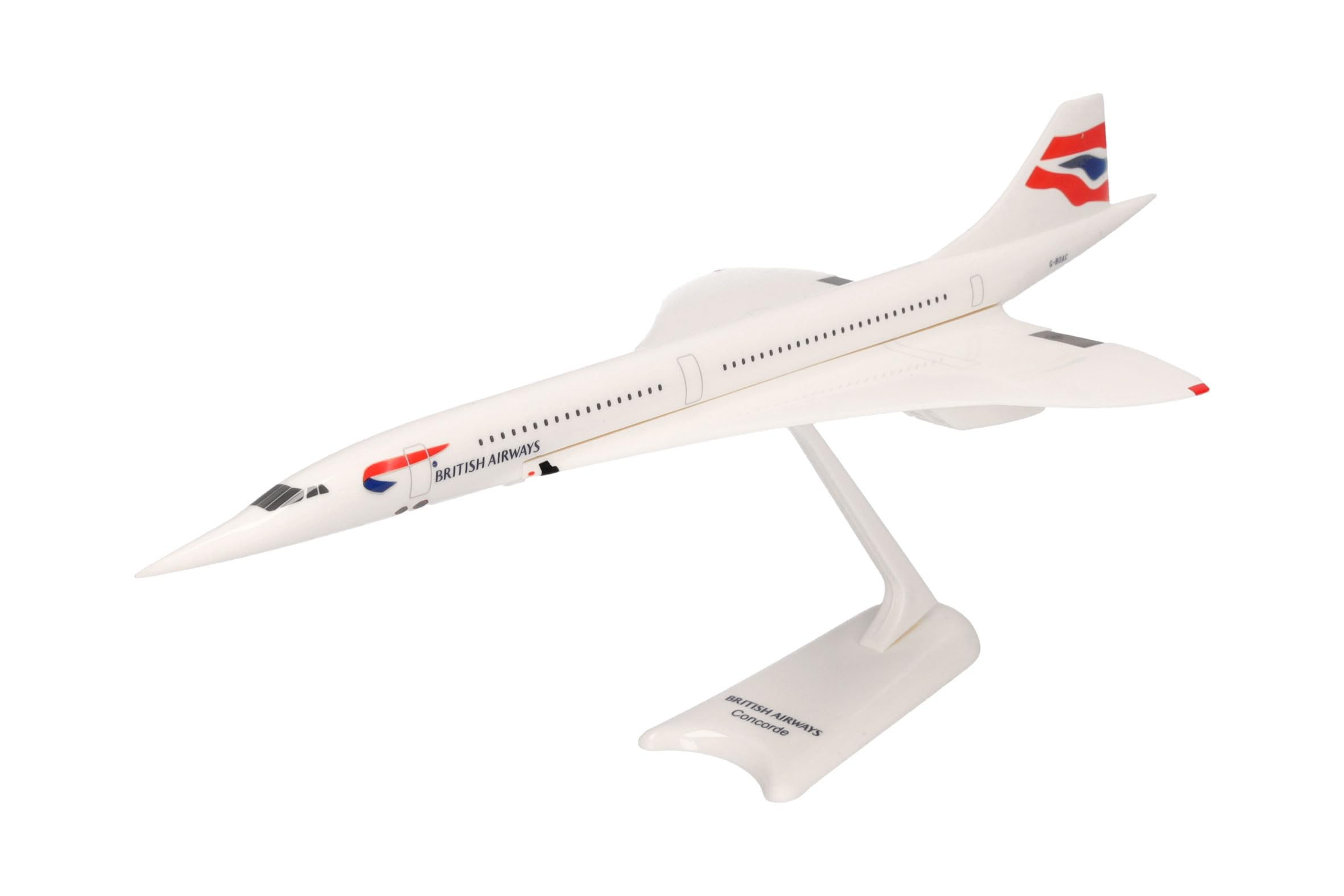 herpa Snap-fit airplane model British Airways Arospatiale-BAC Concorde - G-BOAC on scale of 1:250, plastic miniature with pedastal, model building, collectors edition