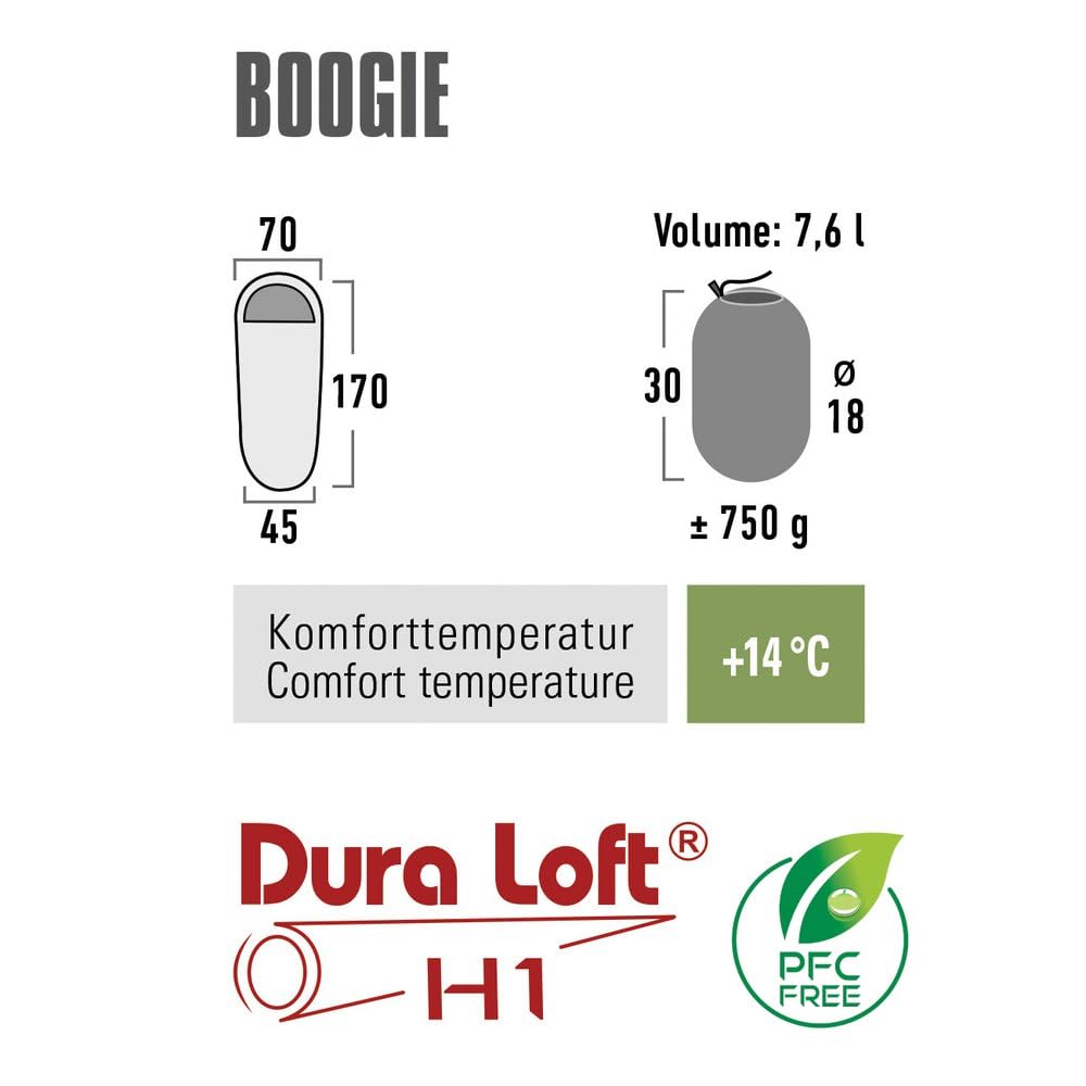 High Peak Śpiwór dziecięcy Boogie, komfortowa temperatura 14°C, w zestawie worek do pakowania, mały, przytulny, na kemping, podróż, oddychający, przyjazny dla skóry, przyjazny dla środowiska,