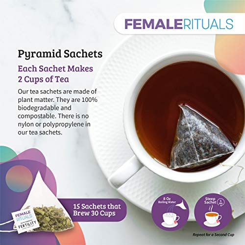 Female Rituals Peppermint Fertility Tea 30 Cups/15 Sachets - Organic Blend Of Herbs Chaste Berries, Nettle Leaf, Passionflower & Lady's Mantle - Sweet Mint Flavor Female Fertility Boost #TOP6
