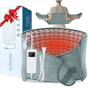 Almohadilla térmica para aliviar el dolor de espalda, almohadilla térmica eléctrica para calambres menstruales, cuello y hombros con cierre de bucle, 4 temporizadores, 6 ajustes de calor y