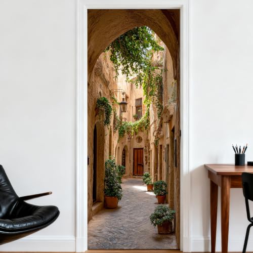 Image of Nuxovilar Tuscan Lane Door Cover 30.31x78.74 Inches PVC Decal | Mural Decals, Door Covers sunlit landscape wraps, adhesive sheets bedroom kitchen apartment (Tuscan Lane)