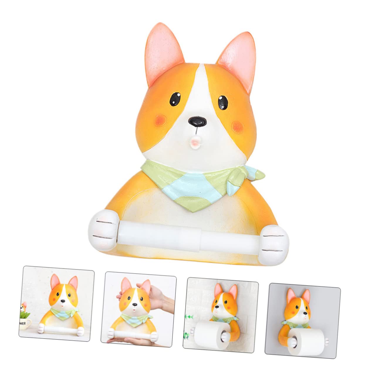 Portarrollos de Papel Higiénico Colgante Forma de Corgi de Resina | 1, Diseño de Perro, Almacenamiento de Pañuelos, Decoración Mural, Estilo Compacto