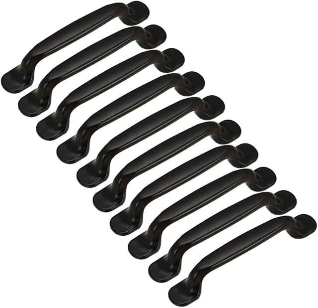 Qrity 10x Black Aluminum Cabinet Door Drawer Handles Knobs Pull Handles Cupboard Closet Door Bow Shape Pull Handle (128MM)