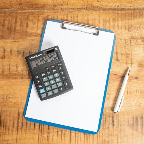 MAUL Taschenrechner MC10 | großes, angewinkeltes Display | 10 Stellen | Profi-Tischrechner für Büro, Zuhause, Schule | Solarbetrieben | inklusive Batterie | 13,7 x 10,3 cm | Schwarz