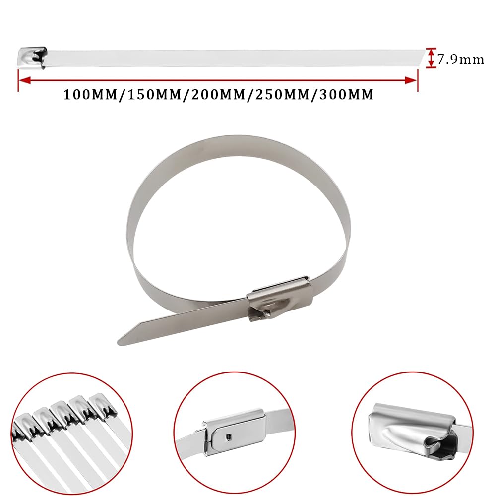 Fascette Fascette fermacavo in acciaio inossidabile da 100 pezzi Larghezza 7,9 mm Fascette con chiusura a filo multiuso in metallo Cinghie con coulisse for interni ed esterni Fascette Cavi(7.9x200mm)