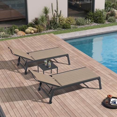 Image of PURPLE LEAF Oversized Patio Chaise Lounge Set of 2 with Side Table, Camel