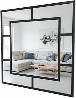 Comprar THEROSE Espejo Ventana, Espejo Industrial, Modelo Retrato, Marco Aluminio (100x100, Negro)