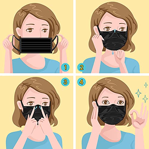 100 Pack Disposable Face Masks, 3 Ply Filter Protection Black Disposable Face Masks - Image 5
