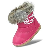 MINBEI Baby Girls Soft Leather Booties Winter Snow Boots Kids Cute PU Warm Fur Outdoor Boots Keep Warm Waterproof Walking Shoes Flat for Toddler Girls Size 10 UK Child Rose