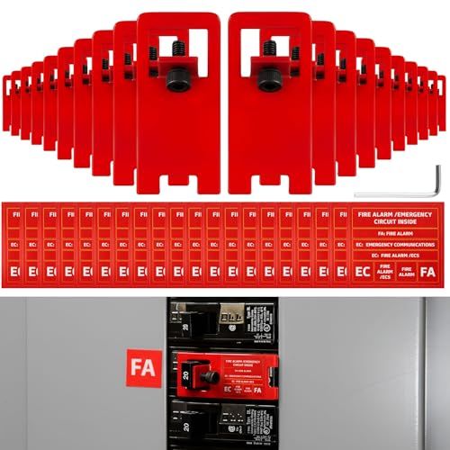 Zonon 20 Sets Fire Alarm Locks Circuit Breaker Lockout Kit with Label Stickers FA Emergency Communications, 8-32 Hex Key for Fire Safety, Red