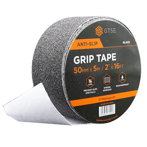 Image of GTSE Black Anti Slip Tape, 2 Inch x 16ft, Strong Grip, Non-Skid Tape | Strong Grip Abrasive Tread Tape for Indoor /Outdoor, Safety Warning Tape for High Traction Areas