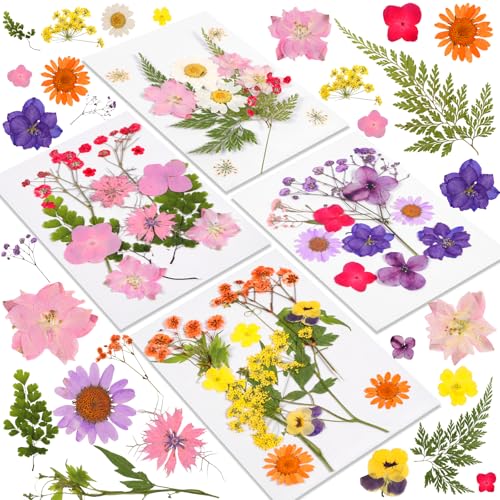AMFUN 46 Pcs Dried Pressed Flowers for Resin Real Natural Pressed Flowers Dry Leaves Kit for DIY Art Crafts Candle Making Nails Décor Phone Case Jewelry