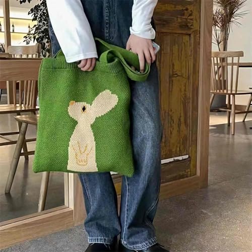 Bolso tote con conejito tejido verde para mujer miniatura 2
