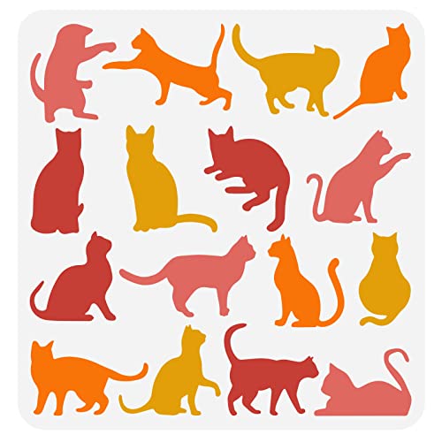 FINGERINSPIRE Cat Drawing Stencil 11.8x11.8inch Reusable Painting Template - DIY Craft Cute Pattern for Wall, Furniture, Wood and Paper