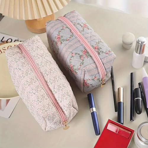 Floral Makeup Bag, Cute Quilted Makeup Toiletry Bag, Zipper Cosmetic Pouch, Daily Travel Use Skincare Bag, Multipurpose Organizer Bag (Blossom Blush Pink)4