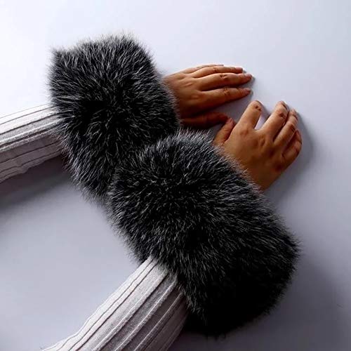 Faux Fur Cuffs Arm Leg Warmers - HOMEYEAH Furry Wrist Cuff Warmer For Women Party Costumes Gifts (A-Dark Grey wrist cuff, One Size) - Thumbnail 2