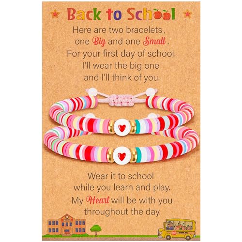 Image of EOBOH Back to School Supplies, Back to School Bracelet Mommy and Me, Prek Matching Wish Bracelets Set, Adjustable Bracelet for Boys Girls Gifts Stuff Bulk