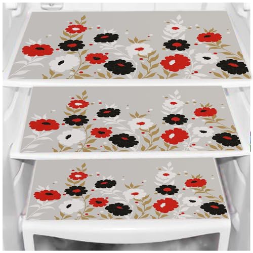 Image of Dakshya Industries Pack of 3 PVC Printed Reversible Fridge Mat /Refrigerator Mat (Red&White, 30x20cm, 3 Pieces)