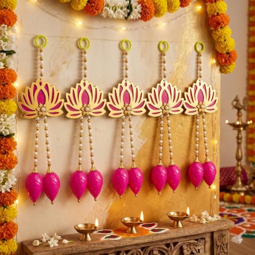 Image of JH Gallery Traditional Lotus Hanging Toran for Diwali Decoration, Ganpati, Mandir & Pooja Room Decor, Main Door Entrance Hanging, Decorative Wall Hanging for Home. (Pack of 5)
