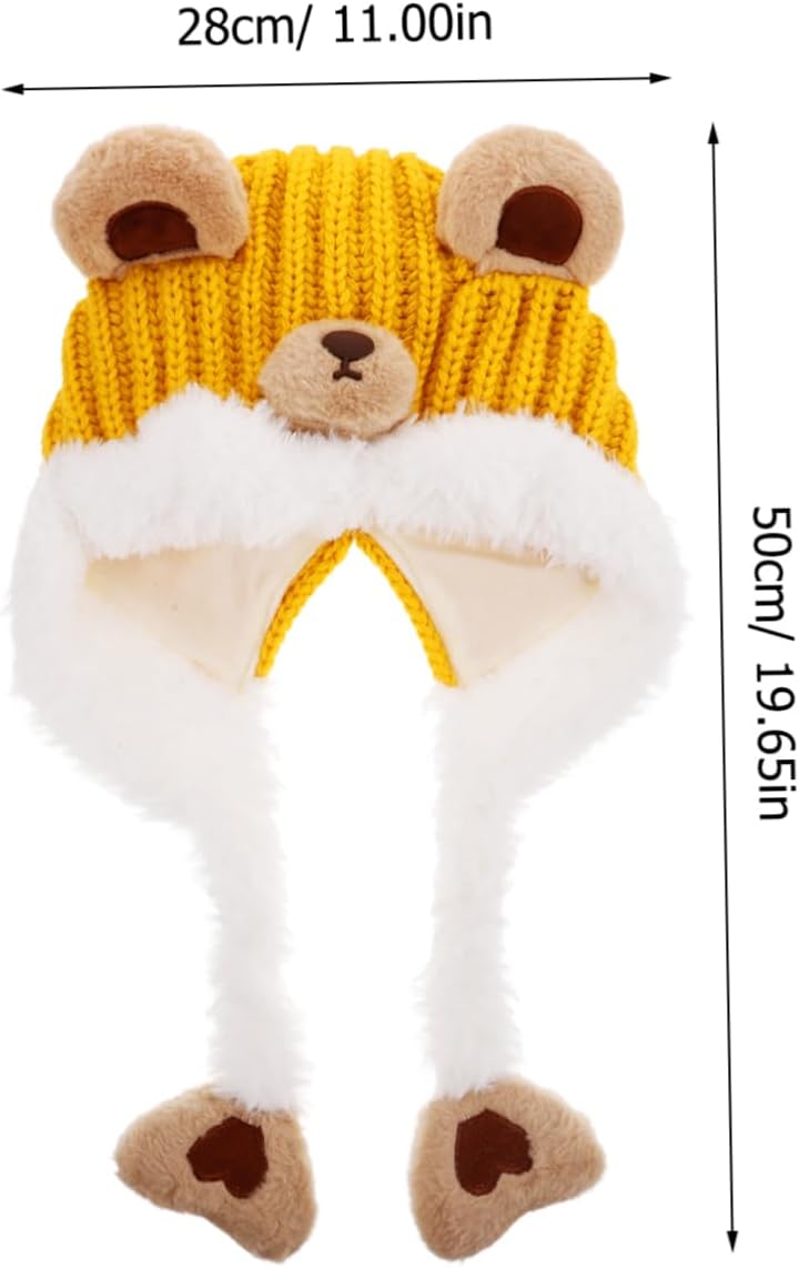 NOLITOY Cute Winter Knitted Beanie Hat for Kids with Earflaps Thick Warm Knit Cap for Toddlers Baby Winter Hat for Cold Weather Cartoon Style Comfortable Fit Yellow