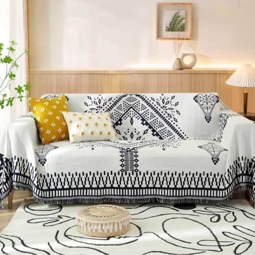 Homcosan Sofa Slipcovers Towel Reversible Couch Cover For 3 Seat Cushion Blanket Sofa Cover Geometrical Couch Slipcovers With Tassels Couch Protector For Pets, Kids （X-Large #TOP4