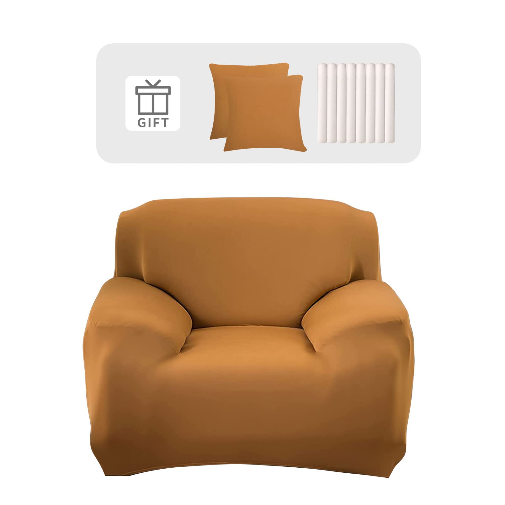 Lydevo Copridivano Elasticizzato 1 Posto Fodere Copri Divano con Braccioli con 2 Copricuscini Moderno Copridivano Fantasia Universale Antiscivolo Lavabile Divano Protector,Cammello