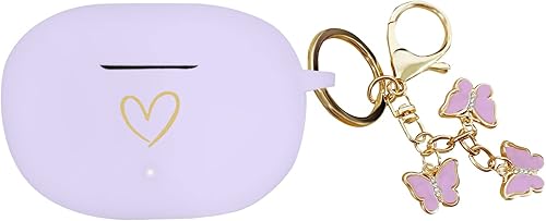Compatible con Beats Studio Buds 2021, funda de silicona suave con patrón de corazón dorado para Beats Studio Buds con bonito llavero de mariposa