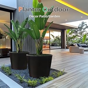 Extra wide planter outdoor indoor large resin plant pots for trees flowers black 20 inch 2 pack  urban country home decor