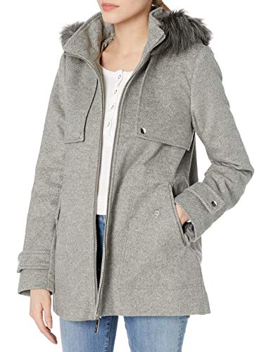 kensie Women's Hooded Coat with Faux Fur, Grey, M