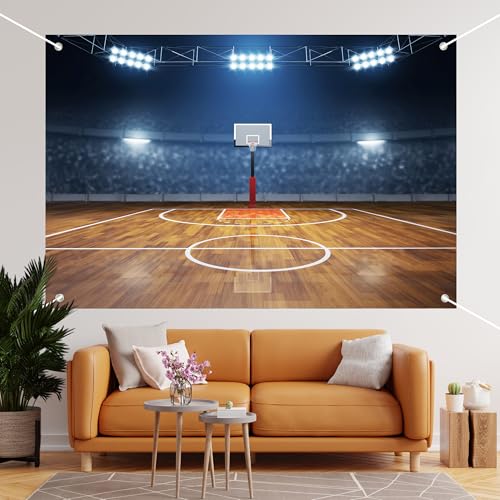 Fondo de fotografía escena cancha de baloncesto 72x43 pulg miniatura 4