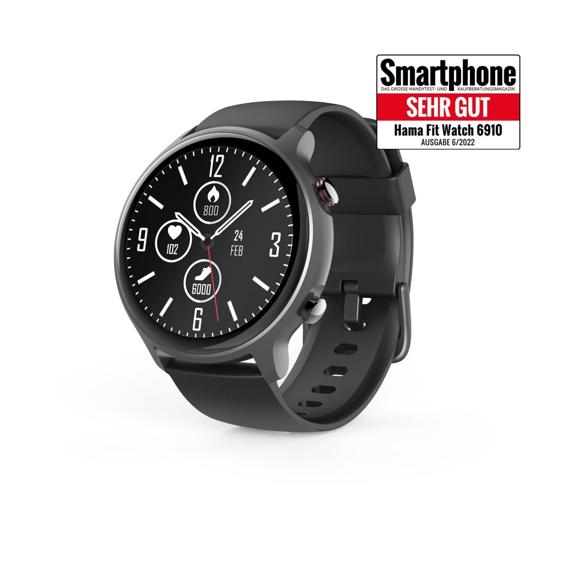 Hama Smartwatch GPS (zegarek inteligentny, smart, LCD, Bluetooth, wodoodporny, pulsoksymetr, powiadomienia, silikonowy pasek, sportowy, fitness) czarny