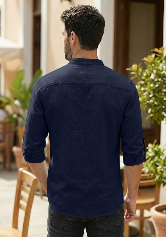 Image of Zombom Men's Cotton Polyester Blend Mandarin Collar Self One Design Printed Full Sleeve Regular Fit Casual Short Kurta