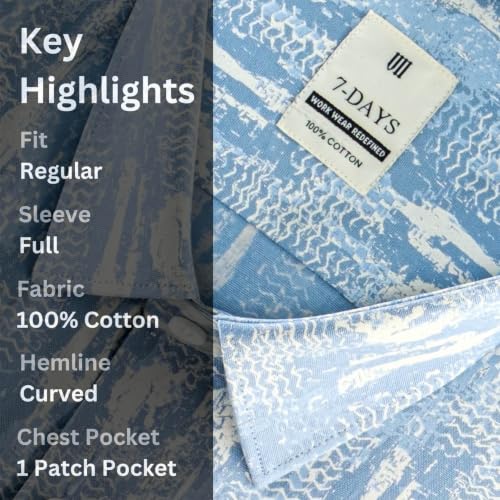 Image of 7-DAYS Men's Premium Printed Shirt - 100% Cotton, Regular Fit, Full Sleeve, with Pocket - Versatile for Formal Occasions and Casual Wear