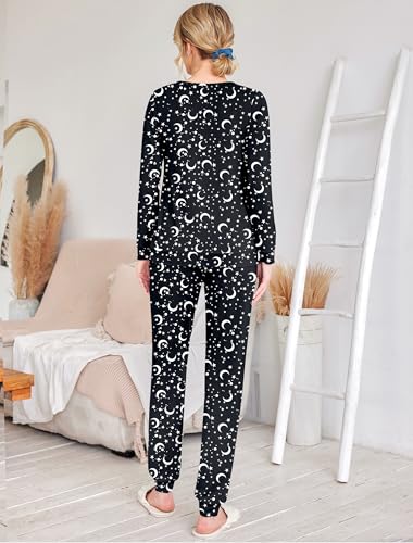 Image of Ekouaer 2 Pack Pajama Sets for Women,Long Sleeve Top With Jogger Pants Lounge Set Sleepwear with Pockets