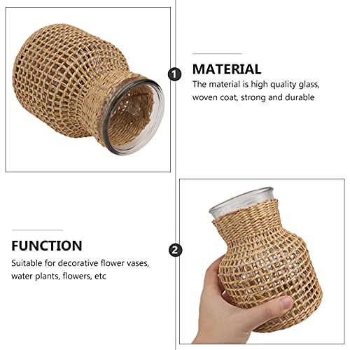 Cabilock Decorative Glass Bottle Rattan Vase Flower Bud Vases With Rattan Weaving Bottle Holder Apothecary Jars Decorative Glass Bottle For Home Balcony Garden Decor M #TOP3