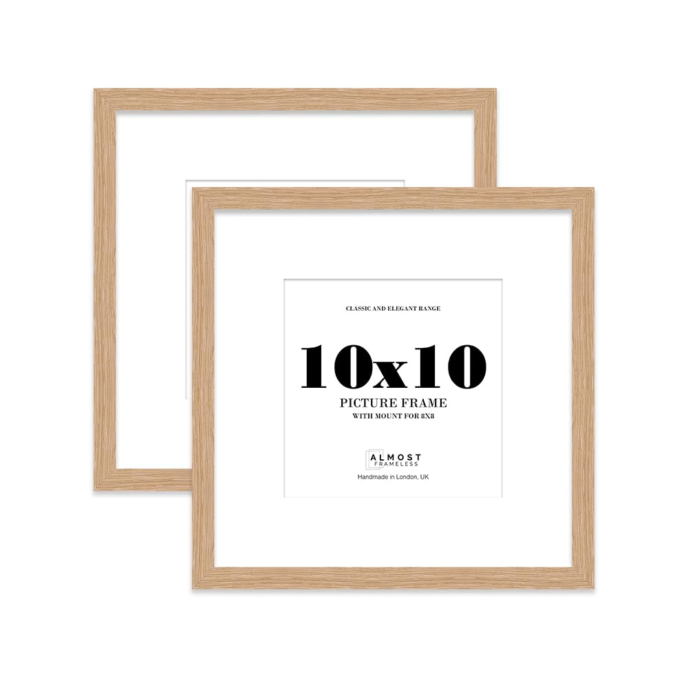 10x10 Oak Picture Frame with Mount for 8x8 Photos, Prints - Modern Square Wall Frame, Set of 2
