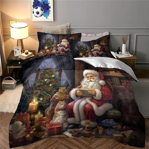 Housse de Couette Père Noël Lit Simple Parure Résistante