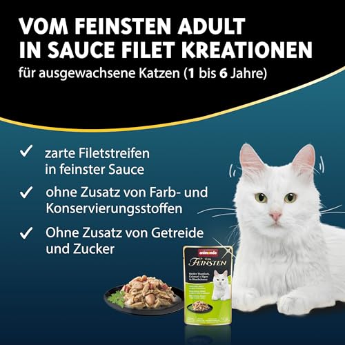 animonda Vom Feinsten Adult Filet Kreationen (18 x 50 g), Nassfutter für ausgewachsene Katzen, Katzenfutter mit Filets in delikater Sauce, Katzennassfutter ohne Getreide und Zucker