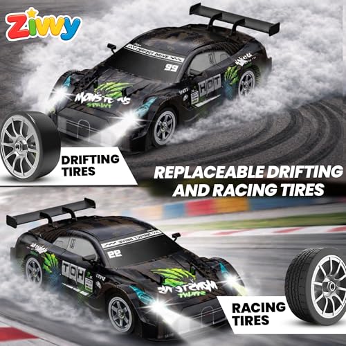 Image of Big Remote Control Car Black | 2.4G RC Drift Vehicle with 100 m Range, Smoke Effect, Neon Lights & Music | Rechargeable Remote Control Car | Best Gift for Boys & Girls 2 3 4 5 6 7 8+ Years