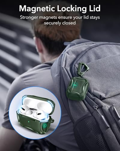 Image of ESR for AirPods Pro 2nd Generation Case, Compatible with Airpods Pro Case 2nd /1st Gen (2023 /2022 /2019), Compatible with MagSafe, Powerful Drop Protection, Magnetic Lid, Green