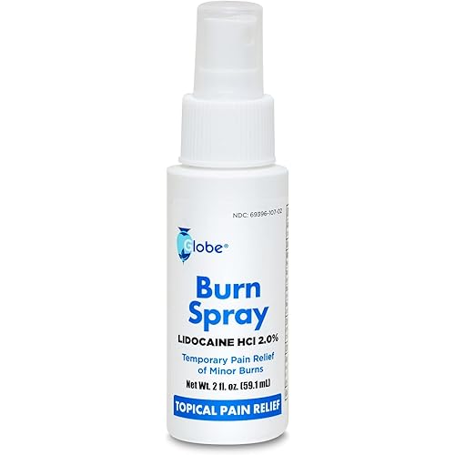 Globe Burn Spray, Lidocaine 2%. Topical Anesthetic Pain Relief and Numbing 2 oz Spray Bottle