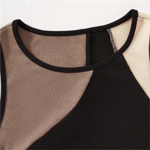Women's Patchwork Vest Running Sports Gym Top Casual Sleeveless Knitted Round Neck Vest4