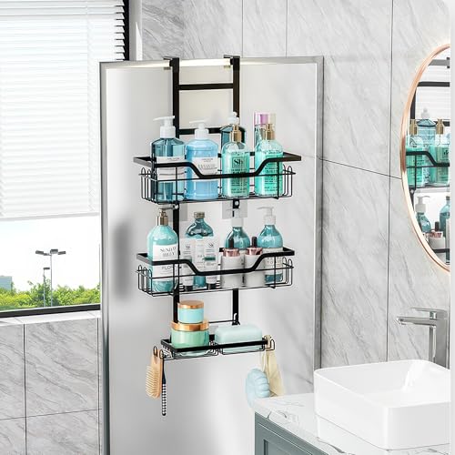 Image of amazon basics Hanging Shower Caddy for Bathroom | Bathroom Organiser Without Drill | Bathroom Accessories Storage Organizer