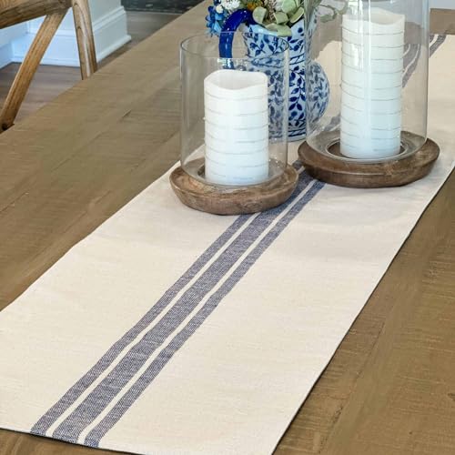 Piper Classics Market Place Blue Grain Sack Stripe 72" Table Runner