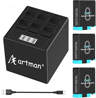 Artman Hero 8/7/6 1500mAh Replacement Batteries(3-Pack) and 3-Channel LCD USB Storage Charger Compatible with GoPro Hero 8 Black,GoPro Hero 7 Black,GoPro Hero 6 Black(Fully Compatible with Original)