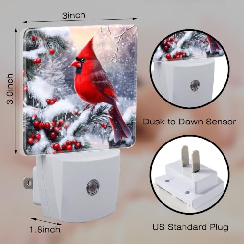 Image of Night Light, Dusk to Dawn Night Light Plug in, Christmas Red Cardinal | Christmas Night Light for Kids,0.5w Energy Saving,Sleep Friendly,Nightlight for Hallway Stairway Kitchen Bedroom