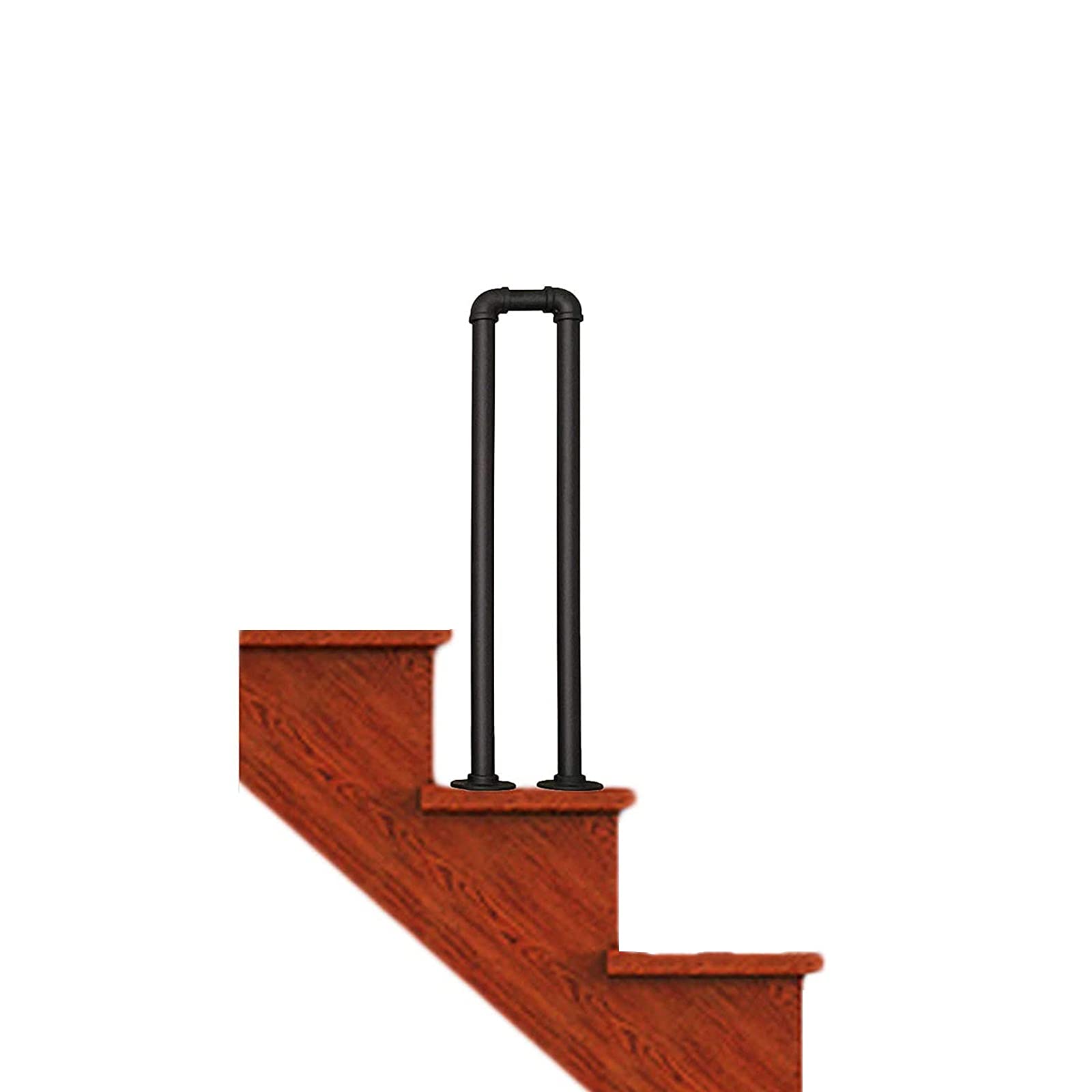 Rampe d'escalier en fer forgé au design épuré en U avec support de fixation au sol robuste