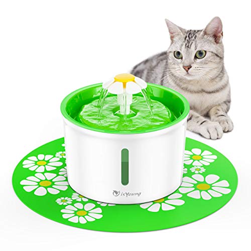 isYoung 1.6L Fontaine à Eau Fontaine de Chat et 2 Filtres Boire à Fleur Électrique Animaux Vert Pet Water Fountain Drinking Bowl